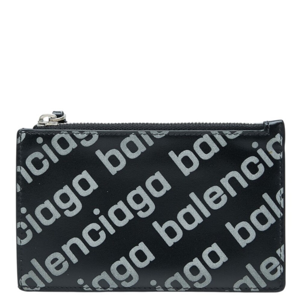 Balenciaga Logo Line Motif Wallet/Coin Purse/Card Case (640535) Black Leather...